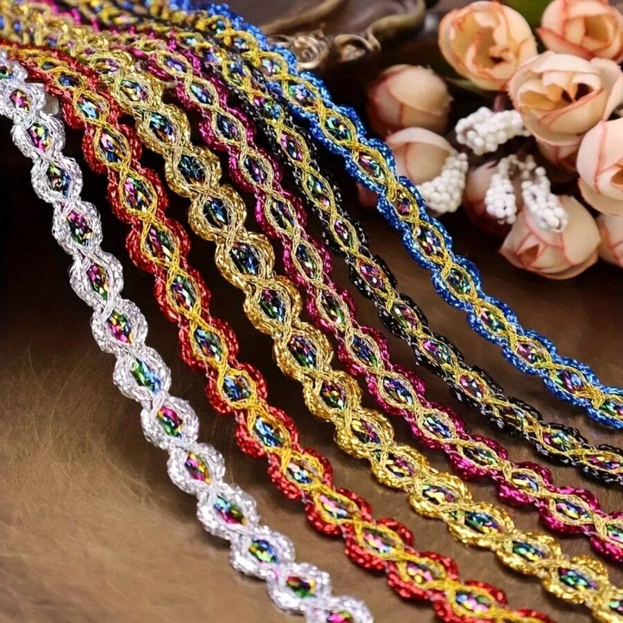 1 Stück lebendige gewebte Spitzenborte, verschiedene Farben erhältlich, 1,5 cm breit, Bekleidungszubehör, geeignet für Bekleidung, Partys, Geschenke, Heimdekoration, ideal für DIY-Basteleien, Nähen, Schmuckherstellung und Feiertags-Dekorationen wie Halloween, Weihnachten, Erntedank - Verschiedenfarbig - Übersicht 1