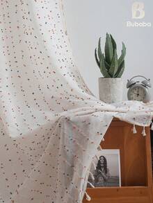 Bubaba Boho Sheer Curtains With Colorful Tufted Dots & Tassel Trim, Ivory Rod Pocket Window Panels, Lightweight Semi-Sheer Farmhouse Curtains For Living Room Bedroom Home Decor - Beige - View 6