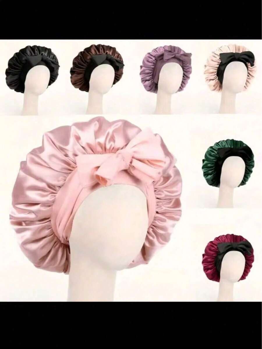 1顶女士直径36厘米弹力帽，带缎带、蝴蝶结，丝质面料，宽帽檐，适合睡眠、发型设计、美容美发等场合，丝绸缎面材质。 - 彩色 - 查看 1