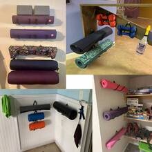 Soporte de pared para yoga, rodillo de espuma y toallero, estante de almacenamiento para colgar correa de yoga y bandas de resistencia en tu clase de fitness o gimnasio en casa, tamao ajustable, - rosado, anaranjado - Ver 8