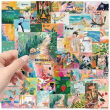 50PCS Watercolor Aesthetics Stickers Cute Cartoon Sticker Pack Preppy Stickers Small Stickers Inspirational Animal Plant Poster Holiday Stickers Waterproof Stickers For Skateboard Luggage Laptops Bumper Theme Party Supplies - Multicolor - View 4