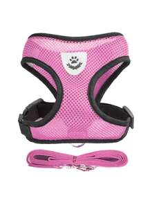 宠物胸背带和牵引绳套装，狗猫网眼透气背心式防滑散步牵引绳户外旅行带可折叠喂食碗组合