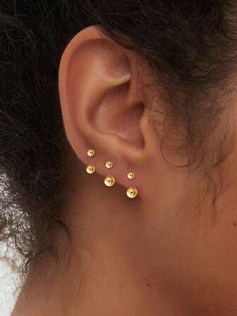 1对女士金色耳环耳钉耳夹 14K镀金小巧简约低敏U形耳钉日常饰品