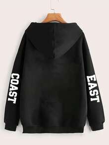 大码女式东海岸字母印花保暖连帽休闲卫衣，适合春、秋、冬季穿着，大码修身剪裁，卫衣，冬季服装，新款大码女装/女士卫衣/女士冬季服装>卫衣/女士派对装/女士上衣/卫衣/情人节/圣诞节服装/送给同事的礼物 - 黑色 - 查看 9