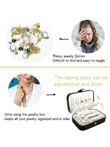 1 szt. Przenośne pudełko do przechowywania biżuterii, organizer na kolczyki, naszyjniki i pierścionki, minimalistyczne etui na biżuterię - Czarne - Zobacz 7