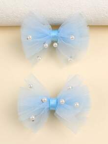 2pcs Mother's Day Blue Chiffon Faux Pearl Hair Clips, Fashion Hair Accessories, Suitable For Kids & Children, Spring/Summer Gift, Wedding Theme Gift - Royal Blue - View 8