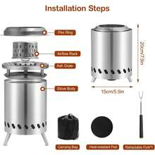 Portable Smokeless Tabletop Fire Pit – Stainless Steel Mini Fire Bowl With Travel Bag, Airflow Rack & Mat For Garden, Patio & Camping - Default - View 5