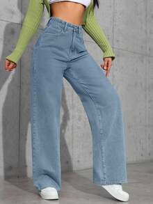 Womens Jeans, Women's Wear In Y2K Style Solid Color Wash Blue High-Waisted Jeans, Loose Diagonal Pocket Zipper Button Open And Close Jeans, Women's Jeans And Clothing, Jeans>Pants, Suitable For All Seasons, With Multiple Pocket Designs, Religion>Clothes, Suitable For Outdoor Outfits, Cocktail Parties, Parties, Christmas, Nightclubs, Banquets, Film Festivals, Cinemas, Balls, Cocktail Parties, Bars, Weddings Graduation Ceremony, Homecoming, Birthday Party, Rebellious Girl, Holiday-Themed Party, Out Dress, Streetwear, Fashion Show, Date, Valentine 's Day, Out Work University, School Village, Concert, Street Girl, Girl, Country Outfits Women, Out Best Women, Ladies' Holiday Clothing, Country Concert Country Concert Outfit,New Years Outfit Women - Màu xanh bụi bặm - Xem 5