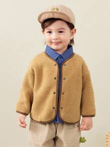 mini bala Kids Sherpa Jacket, Double-Sided Wear, Thick Warm Coat, 2025 Fall Winter - Green Coffee Color - View 3