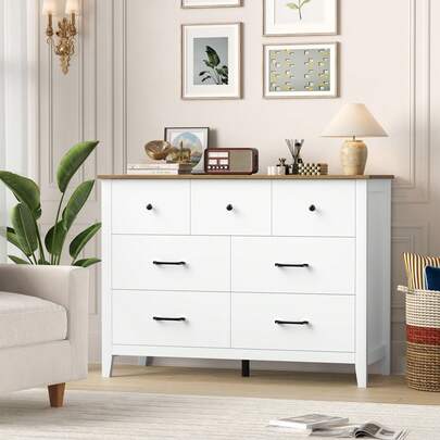 Cassettiera con 7 cassetti, cassettiera con piano in legno, cassettiera per camera da letto, soggiorno, camera dei ragazzi, corridoio e ufficio, 106x40x81 cm
