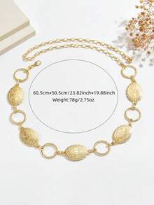 1件复古时尚个性化金属花卉图案做旧圆环拼接腰链，波西米亚风百搭腰带、裙链、裤链，适合女性日常及派对穿着 - 金色 - 查看 4