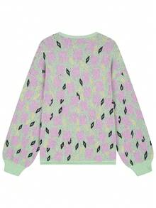 Plus Size Women Mint Green Loose Cardigan, Sweet Casual Single-Breasted Knit Jacket