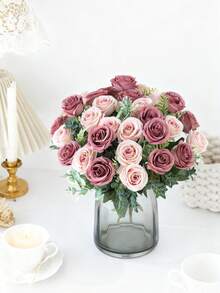 1/80 Bundle 11.41 Inch Artificial Rose Flower Bouquet, Handmade Lifelike Plant, Elegant Wedding Decor, Home Decor, Party Decor, Hotel Decor, Wreath & Wall Decor, Outdoor Events, Spring Decor, Valentine's Day, Living Room & Bedroom Decor, Room Accessories, New Year Decor, Valentine's Day Gift - Sand Red - View 8