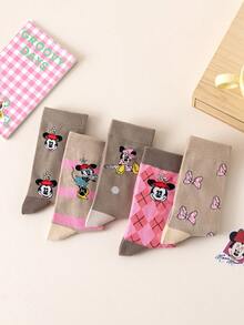 Disney 5双正品刺绣女袜，米奇刺绣新年礼物袜，卡通圣诞新年动漫人物英雄袜，新颖有趣的袜子，适合任何节日和日常穿着 - 彩色 - 查看 12