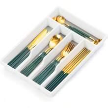 XZGB Silverware Drawer Organizer Tray Desktop Plastic Drawer Storage Cutlery Storage For Kitchen Drawer Flatware And Utensil Holder Divider For Spoons Forks Knives Tableware 5 Compartment Gray - Gray - 查看 1