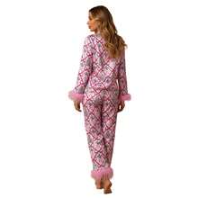 Womens 2 Piece Christmas Pajama Set Long Sleeve Bow Print Shirt + Pants Set Loungewear - Blanco - Ver 10