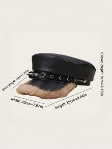 Șapcă Newsboy pentru femei, 1 buc., stil punk, cu blană, nituri și cataramă din piele, beretă rebelă, potrivită pentru naveta zilnică sau petrecere/eveniment - Multicolor - Vizualizare 6