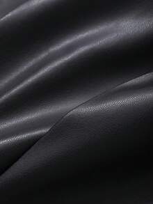 Livesso 女士休闲百搭纯色褶皱PU中长裙秋季半身裙 - 黑色 - 查看 6