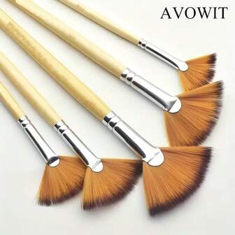  Juego de 5 pinceles profesionales tipo abanico de AVOWIT para pintura al óleo y acrílica, cerdas de nailon que no se desprenden con mango de madera sólida, suministros de arte para artistas, principiantes y adultos
