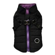 Small Dog Winter Clothes With Harness Vest, Pet Warm Padded Coat - Black - View 22
