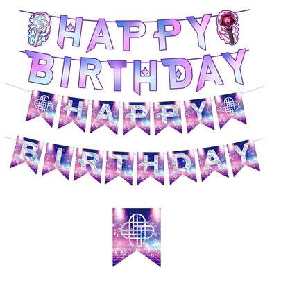 Baner urodzinowy z motywem piosenkarza, wieniec kwiatowy z literami ombre i trójkątne flagi, dekoracje na imprezy muzyczne, artykuły na koncerty i spotkania fanów, tło na uroczystości