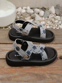 1 Pair Kids' Comfortable Versatile Open Toe Sandals, Children's Minimalist Soft Bottom Beach Shoes - Grey - View 5