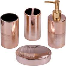 MyGift - Juego de baño, se compone de 4 Piezas jabonera, dispensador, Soporte para Cepillo de Dientes y Vaso; está Hecho de cerámica en Color Oro Rosa con Relieve - 1 - Ver 8