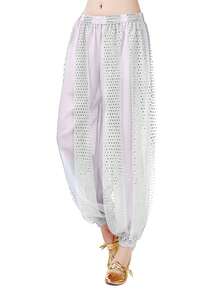 Women's Adult Dance Costume Sequin Loose Pants, Belly Dance Shiny Chiffon Harem Pants, Stage Performance Dance Practice Trousers - Multicolor - View 5