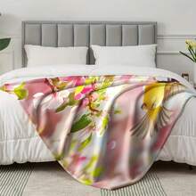 2D Flat, Vintage Floral Bird & Cherry Blossom Print Blanket - Soft Flannel All-Season Cozy Throw For Sofa, Bed, Office & Home Decor - Machine Washable, Bedroom Decor, Durable Fabric, Decorative Cover, Home Decorators - 彩色 - 查看 10