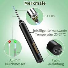 Ear Wax Remover, Ear Wax Cleaner With Camera, Ear Wax Removal Cone With Tweezers, Cleaning Kit, Ear/Nose/Throat Examination Tool With Household Light, Ear Wax Removal Tool With 8 Earplugs - Ear Canal Cleaner With 1296P Camera - màu đen - Xem 4