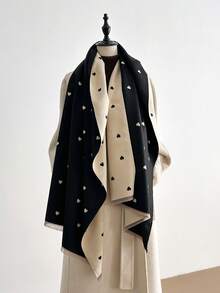 1pc Jacquard Knit Heart Pattern Faux Cashmere Shawl, Fashionable Versatile Air Conditioning Wrap, Thick & Warm, Suitable For Daily Use - Multicolor - View 3