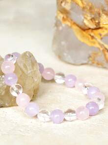 YAUKIA 爱情吸引手链 - 紫锂辉石&粉晶珠手链 优雅女士冥想减压疗愈珠宝礼品 - 彩色 - 查看 3