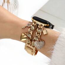 1条金属钥匙链表带，49/46/45/44/42/41/40/38毫米，时尚心形链环手链表带，兼容 Ultra/SE/11/10/9/8/7/6/5/4/3/2/1系列（仅表带，不含手表） - 金色鑰匙 - 查看 2