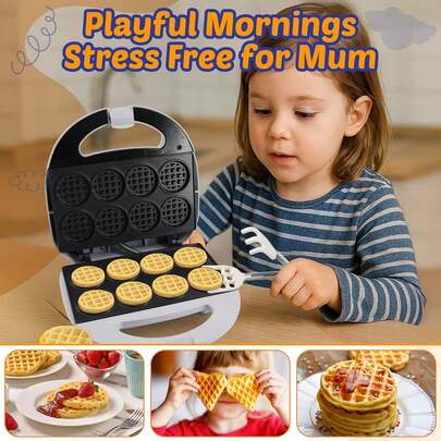 EstiloStarBlue - Mini MáQuina Para Hacer Gofres Con Pinzas Para Gofres, 8 X 2 Pulgadas, Antiadherente, Calentamiento RáPido, Perfecto Para Desayuno De NiñOs, Aperitivos, Compacto Y FáCil De Limpiar, BlancoVersióN Mejorada