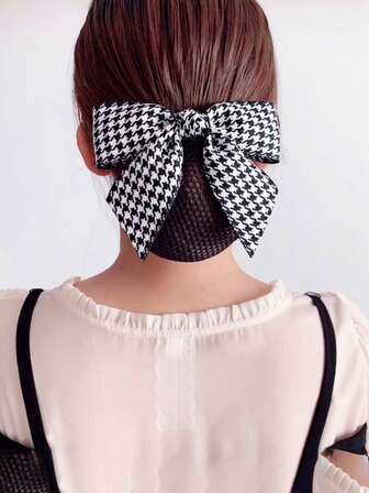 1ชิ้น ที่คาดผมลาย Houndstooth สำหรับพยาบาล, ตาข่ายคลุมผมสำหรับทำงาน, โรงแรม, ธนาคาร, พยาบาล, พนักงานต้อนรับบนเครื่องบิน, ประดับโบว์