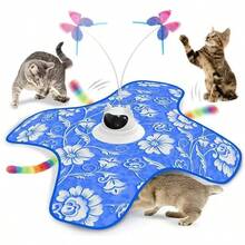 一套猫玩具，自娱自乐捉迷藏游戏配件，宠物电动益智玩具，猫玩具，游戏垫上快速移动的球，自动运动激活藏球游戏，适合室内踢球运动 - 彩色 - 查看 2