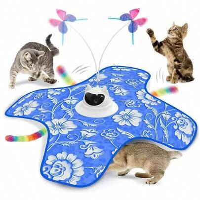 一套猫玩具，自娱自乐捉迷藏游戏配件，宠物电动益智玩具，猫玩具，游戏垫上快速移动的球，自动运动激活藏球游戏，适合室内踢球运动