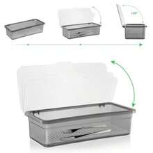 XZGB Flatware Tray With Lid And Drainer Plastic Cutlery Tray For Spoons Forks Knives Chopsticks Silverware Drawer Organizer Dustproof Kitchen Utensil Storage Container - màu đen - Xem 6