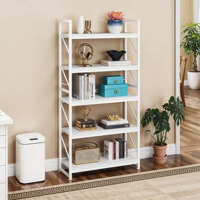 Bookcase 5 Tiers, Large Bookshelf, Wooden Shelf And Metal Frame, Industrial Shelving Unit, Floorstanding Storage Rack, For Living Room, Home Office, Rustic Brown Book Shelves