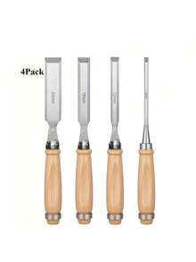 4-Piece Professional Woodworking Chisel Set - 6mm, 12mm, 18mm, 24mm Diagonal-Edged Chisels With Chrome-Plated Vanadium Steel Blades And Solid Wood Handles