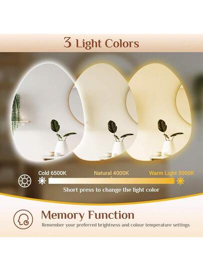 Bathroom Spiegel Lighting, Wand Mirror, Makeup LED Asymmetrical, Touch Switch, Tempered Glass, Anti Fog, Verlichting s, Dimmable, 80*60 Cm view 6