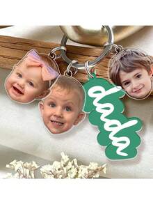 Personalized Father's Day Gift, Customized Dad Keychain With Child Face Pendant, Fun Customized Child Face Acrylic Keychain, Christmas Gift - Multi-head Circle Keychain - View 3
