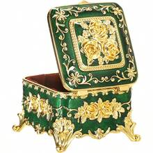 HAWTVintage Jewelry Box Small Trinket Storage Organizer Box Gold Metal Chest Ring Case Treasure Chest Square Keepsake Boxes For Earrings Necklace Gift For WomenGreen - Green - View 8
