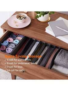 四件套抽屉收纳分隔架，可折叠衣柜收纳整理篮和布艺收纳盒，用于存放衣物、内衣、胸罩、领带、配饰、袜子 - 黑色 - 查看 5