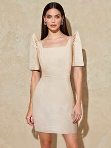 Amyenjoylife - Đầm truyền thống Philippines hiện đại, tay áo cánh bướm thanh lịch, đầm dự tiệc, đầm cổ vuông màu trơn. - Màu vàng - Xem 1