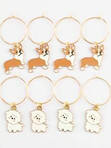 8/10个装 25毫米可爱狗狗动物系列葡萄酒杯挂饰，动物主题葡萄酒杯标识，香槟和葡萄酒标签，适用于家庭和酒吧派对、圣诞节、婚礼、生日、单身派对和其他庆祝活动 - 彩色 - 查看 6