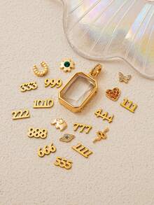 1个时尚复古透明方形盒吊坠，可搭配数字爱情幸运草象蛇吊坠，18K电镀金，不易氧化，适合DIY创意项链、手链、耳环、包包链、钥匙扣，以及各种创意DIY吊坠，适合送给妻子、母亲和女友日常佩戴。 - 金色 - 查看 3