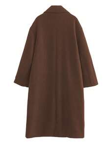 女士长袖纯色口袋羊毛防风外套，双排扣羊毛大衣，乡村风格女装，秋季女装，冬季女装，万圣节服装，圣诞节女装，沙特国庆日，外出上衣，绿色上衣，紫色上衣，格子上衣，婚礼上衣，白色民事婚礼礼服，优雅女士衬衫 - 棕色 - 查看 5