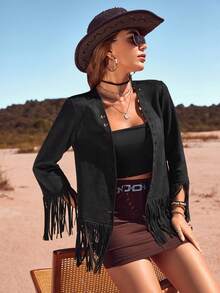 RELISH NOLESS Western Wear Women Cowgirl Outfit Boho Hippie Old Money Bohemian Festival Suede Fringe Jacket