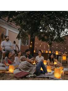 10个/2包，耐用可重复使用的星空灯笼袋，20个白色发光灯笼袋，带有星星和月亮图案。采用耐用、可重复使用且阻燃的材料制成。非常适合节日楼梯照明装饰，包括感恩节、新年、情人节、婚礼、订婚和求婚。